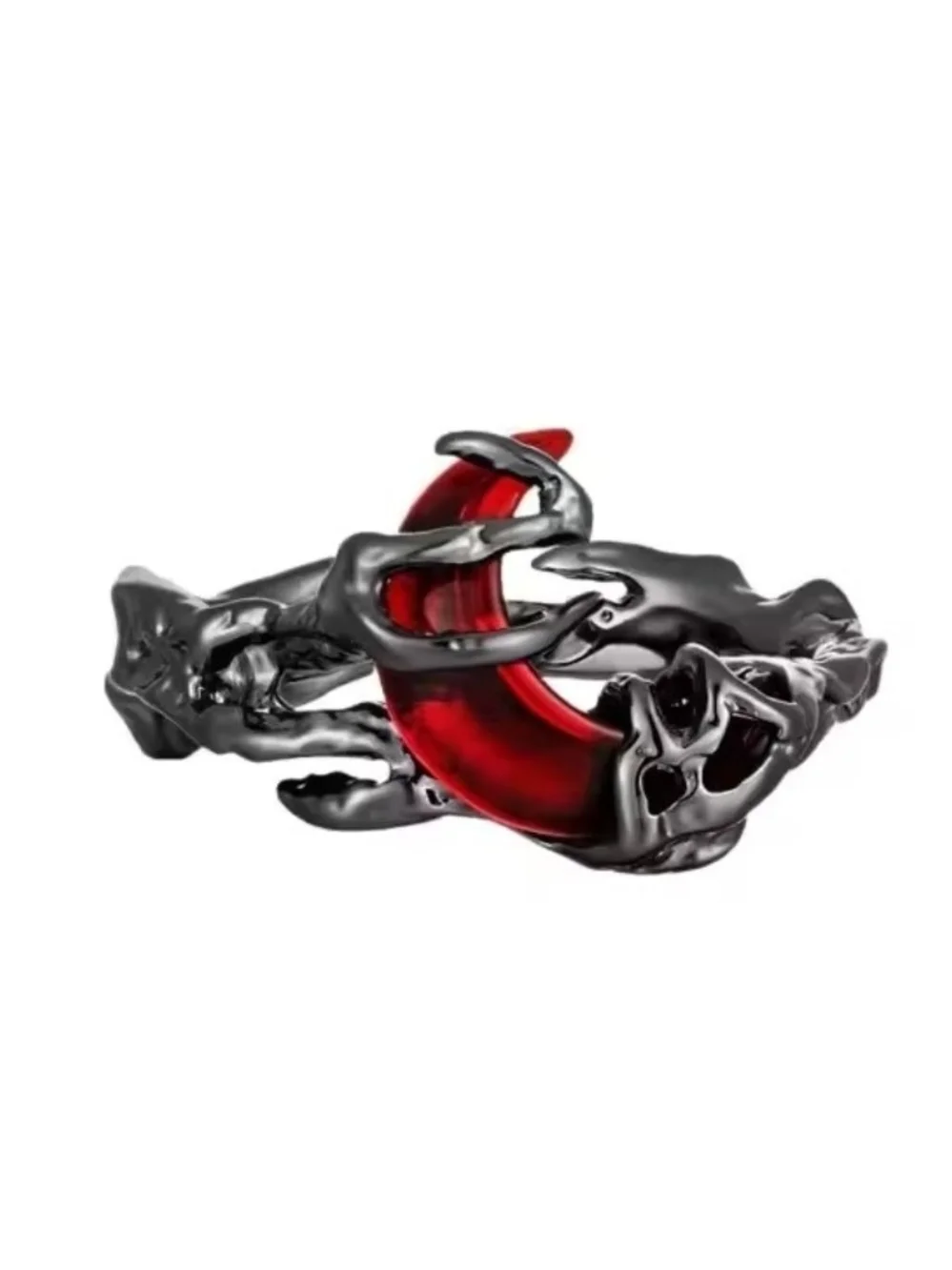 Gothic Silver Ring with Red Gemstone